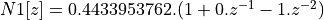 N1[z] = 0.4433953762 . ( 1 + 0.z^{-1} - 1.z^{-2} )