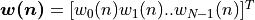 \boldsymbol{w(n)} = [w_0(n) w_1(n) .. w_{N-1}(n)]^T